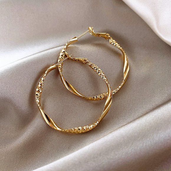 Jewelry - 3/$25 New Twisted Textured Gold Hoop Earrings